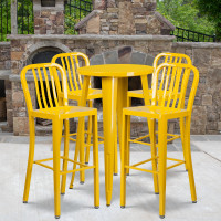 Flash Furniture CH-51080BH-4-30VRT-YL-GG 24" Round Metal Bar Table Set with 4 Vertical Slat Back Barstools in Yellow
